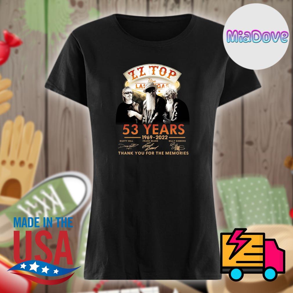 ZZ Top Viva Las Vegas 53 years 1969 2022 signatures thank you for the memories s Ladies t-shirt