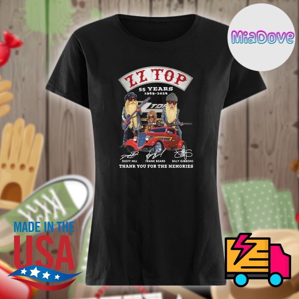 ZZ Top 55 years 1969 2024 Dusty Hill Frank Beard Billy Gibbons signatures thank you for the memories s Ladies t-shirt