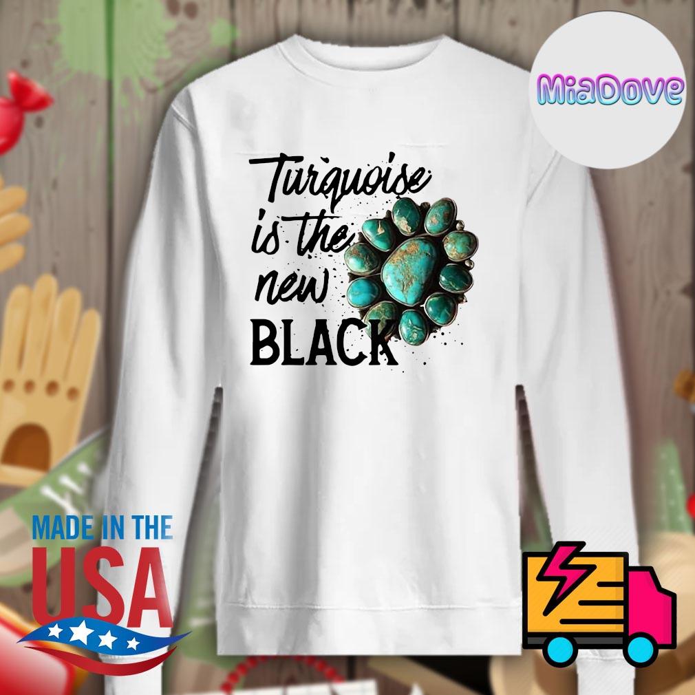 black and turquoise shirt
